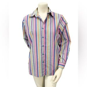 Foxcroft Classic Fit Shirt Size 6 Wrinkle Free Multicolor Stripe Button Up